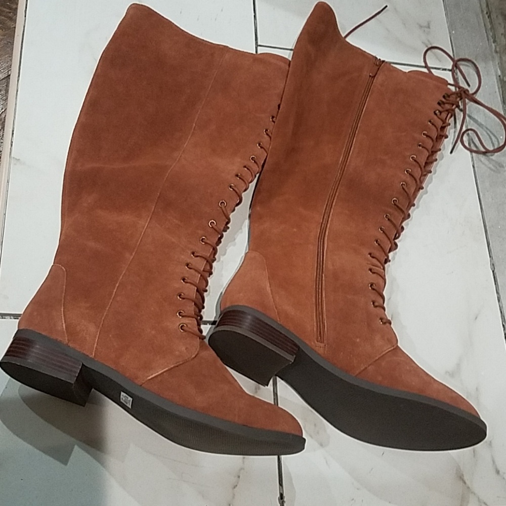 Brown knee high lace up boots